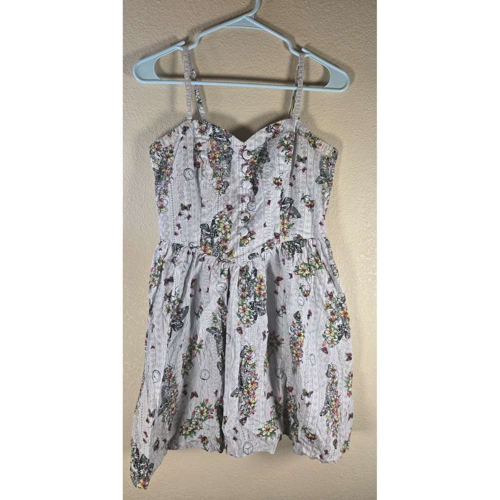 Hell Bunny Elaine Dress Skull Floral Butterfly Goth Empire Waist Medium